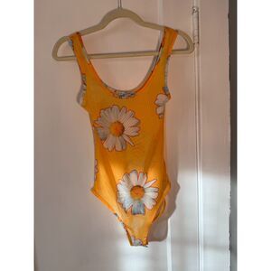 Zara Mesh Yellow Daisy Bodysuit Top
